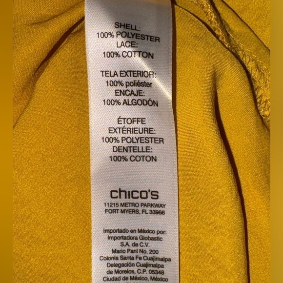 Chico’s Yellow Lace Trim Cami Chico’s Size 2 (L/12) - Picture 7 of 8